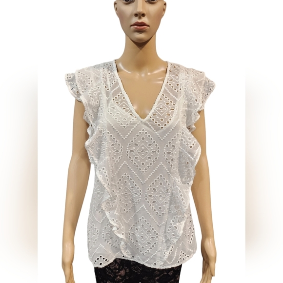 White House Black Market Tops - White House Black Market White Eyelet Blouse